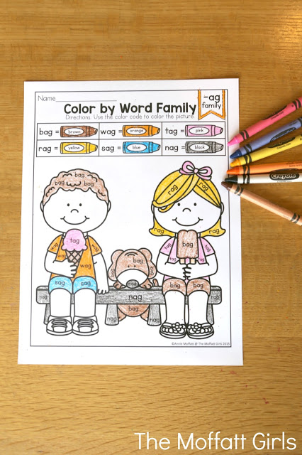CVC Fluency: Color by Word Family- Color the picture by the code. Perfect for beginning and struggling readers!