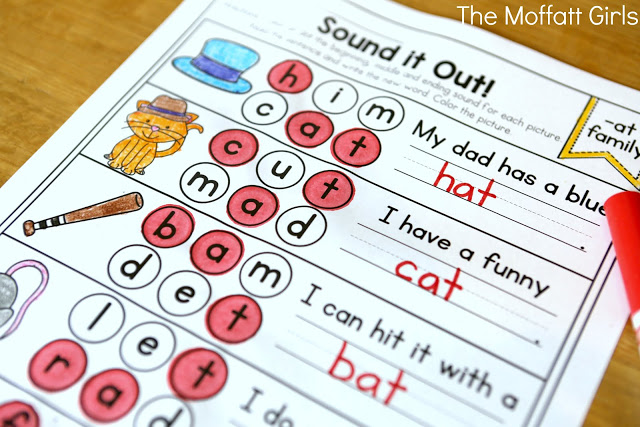 Sound it Out- Perfect activity for beginning or struggling readers! Identify the picture, sound out the phonemes to dot the letters, and write the word to complete the simple sentence.