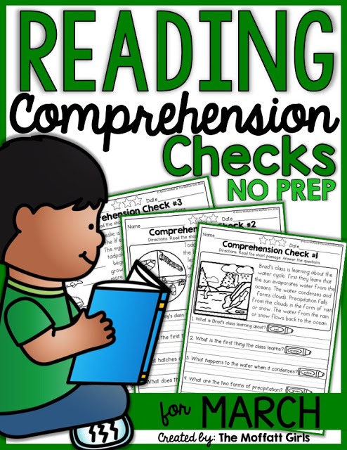 Reading Comprehension Checks for March! Reading Comprehension Checks for March- Build confidence in beginning and struggling readers with these short stories, while teaching students to find text evidence to support their answers.