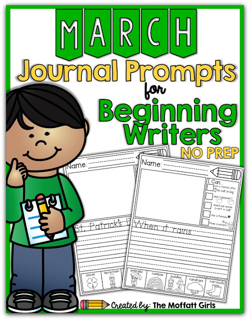March NO PREP Journal Prompts for Beginning and/or Struggling Readers! Journal Prompts for March- These 20 journal prompts include I Can statements to build writing skills and a picture dictionary to spark the imagination. Perfect for beginning writers.