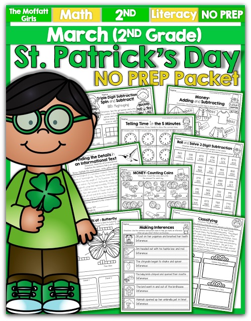 March NO PREP Packet (2nd Grade)! Teach basic math operations, sight words, phonics, grammar, handwriting and so much more with the March NO PREP Packet for Second Grade!