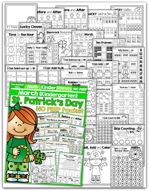 March NO PREP Packet (Kindergarten)! Teach basic addition, subtraction, sight words, phonics, letters, handwriting and so much more with the March NO PREP Packet for Kindergarten!
