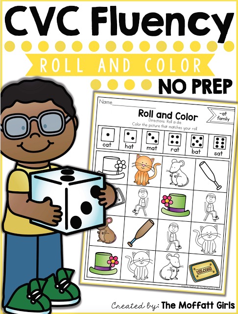 CVC Fluency: Roll and Color- Roll a die and color a picture that matches. What a fun reading game for beginning and struggling readers!