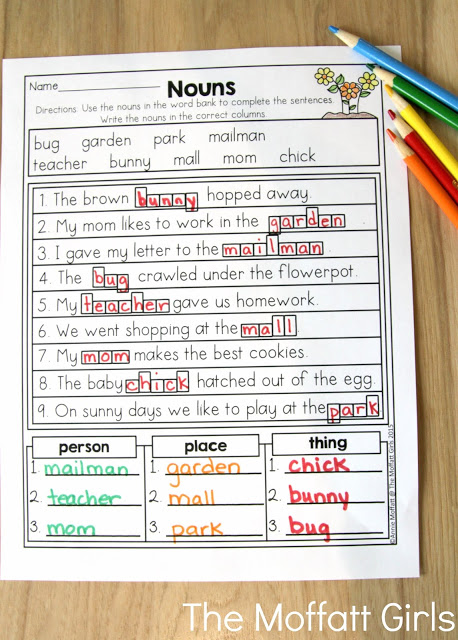 Teach addition, subtraction, sight words, phonics, grammar, handwriting and so much more with the April NO PREP Packet for First Grade!