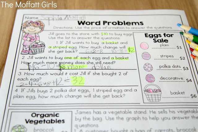 Teach addition, subtraction, sight words, phonics, grammar, handwriting and so much more with the April NO PREP Packet for First Grade!