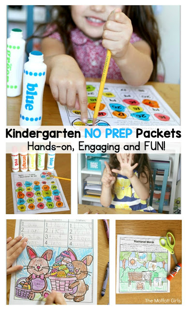 Teach basic addition, subtraction, sight words, phonics, letters, handwriting and so much more with the April NO PREP Packet for Kindergarten!