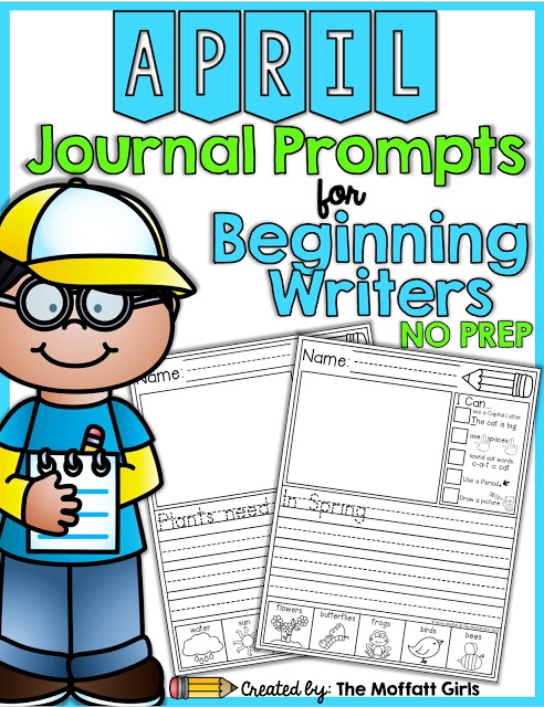 Journal Prompts for April- These 20 journal prompts include I Can statements to build writing skills and a picture dictionary to spark the imagination. Perfect for beginning writers.