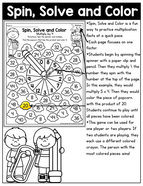 Why can't practicing multiplication facts be fun? Turn math into a game and have your students multiply with the Spin, Solve and Color NO PREP Packet!