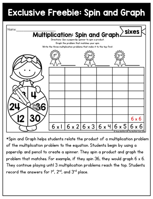 Why can't practicing multiplication facts be fun? Turn math into a game and let your students practice with this exclusive bundle freebie, the Multiplication Spin and Graph NO PREP Packet.