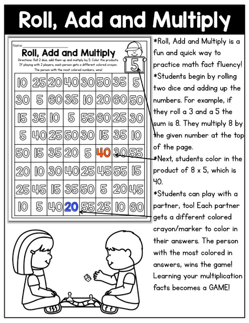 Why can't practicing multiplication facts be fun? Turn math into a game and let your students practice with this exclusive bundle freebie, the Multiplication Roll, Add and Multiply NO PREP Packet.