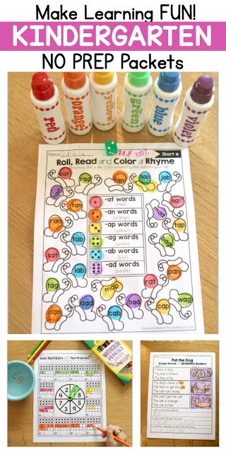Teach basic addition, subtraction, sight words, phonics, letters, handwriting and so much more with the May NO PREP Packet for Kindergarten!