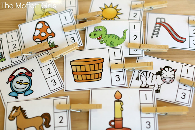 Segmenting and Blending Cards (Push and Blend) Counting Syllables Sorting and Clip Cards give students the opportunity to work with and master syllables in words in a fun way.