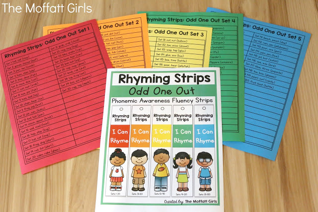 Rhyming Strips (Odd One Out) Phonemic Awareness Packet! With Rhyming Strips, students work on hearing the ending sounds to identify a rhyme.