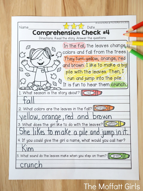 Reading Comprehension Checks for September in action! Build confidence in beginning and struggling readers with these Reading Comprehension Checks for September, while teaching students to find text evidence to support their answers.