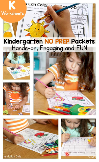 Back to School NO PREP Math and Literacy (Kindergarten)! Teach basic addition, subtraction, sight words, phonics, letters, handwriting and so much more with the September NO PREP Packet for Kindergarten!