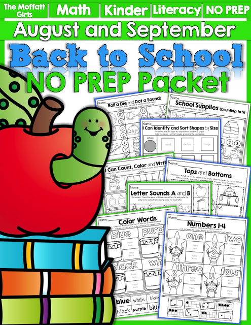Back to School NO PREP Math and Literacy (Kindergarten)! Teach basic addition, subtraction, sight words, phonics, letters, handwriting and so much more with the August and September NO PREP Packet for Kindergarten!