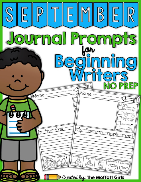 September NO PREP Journal Prompts for Beginning Writers! Journal Prompts for September- These 20 journal prompts include I Can statements to build writing skills and a picture dictionary to spark the imagination. Perfect for beginning writers.
