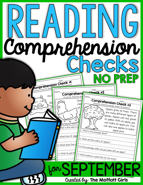Reading Comprehension Checks for September! Build confidence in beginning and struggling readers with these Reading Comprehension Checks for September, while teaching students to find text evidence to support their answers.