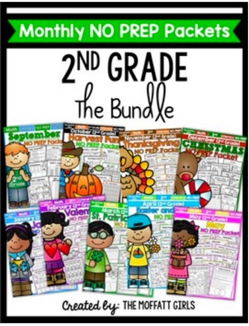 Build math and literacy skills in a fun and hands-on way with the 2nd Grade NO PREP Monthly Packets.