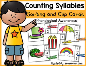 Phonemic Awareness Counting Syllables Clip Cards