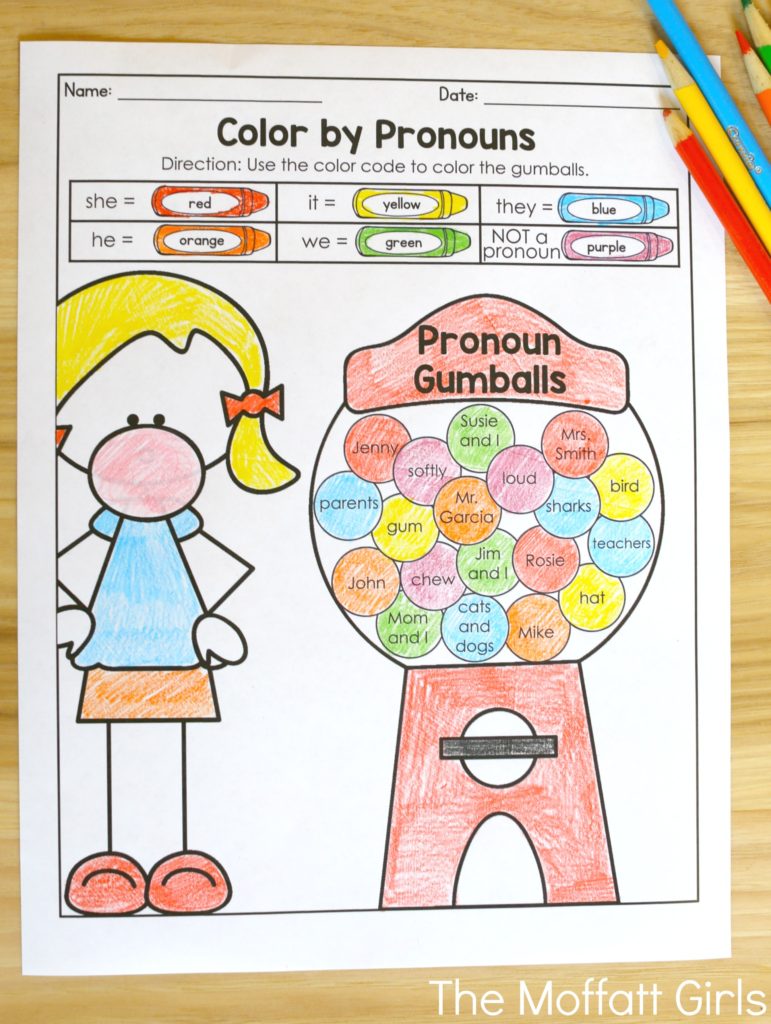Color by Pronouns- Learning grammar couldn't be more fun with the 2nd Grade Language Arts and Grammar NO PREP Packets, filled with activities to teach nouns, adjectives, capitalization, dictionary skills, sentence structure and so much more!