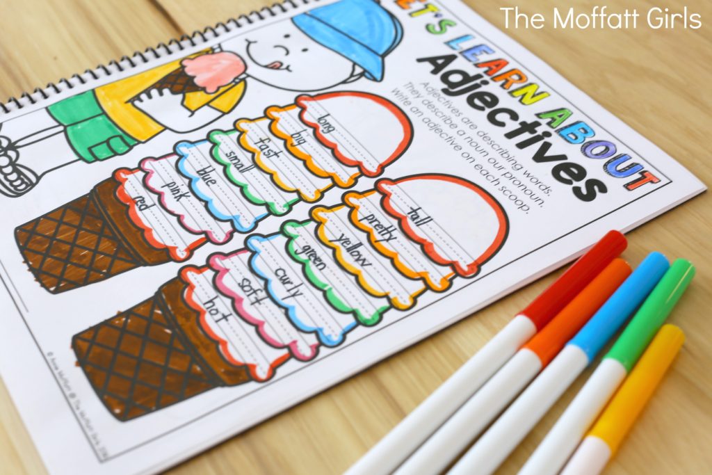 Teach adjectives in a fun and effective way with the Grammar and Language Arts NO PREP Packets for 2nd Grade!