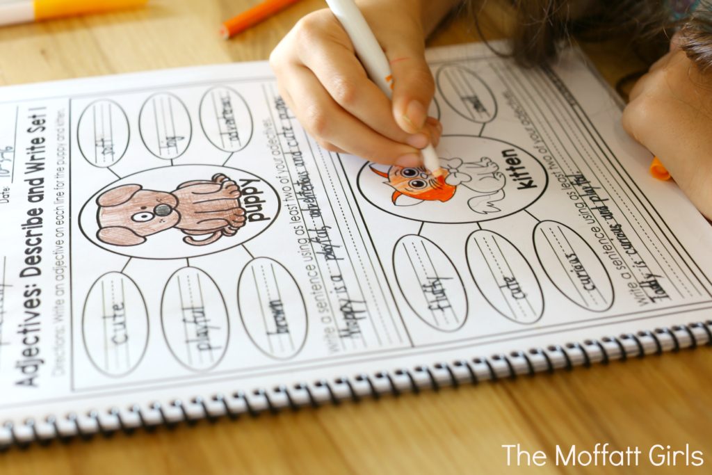 Teach adjectives in a fun and effective way with the Grammar and Language Arts NO PREP Packets for 2nd Grade!