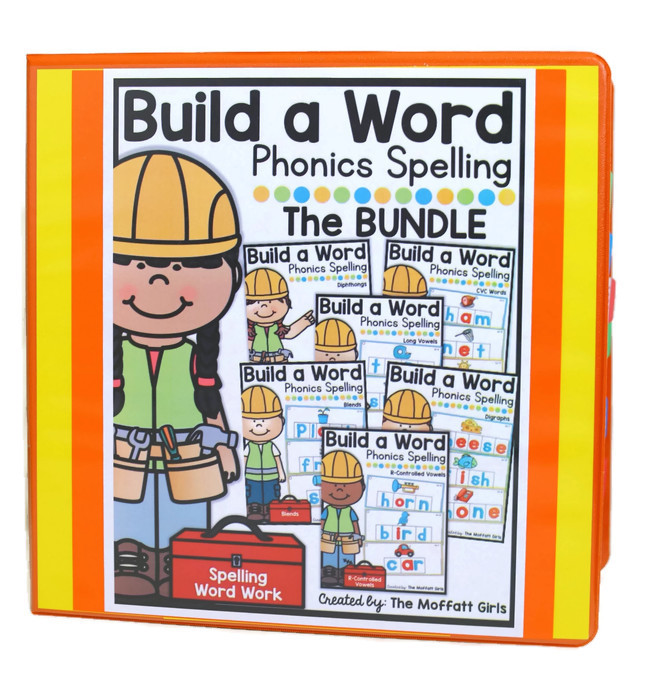 Build a Word Hands-On Spelling! Systematically move through phonics skills while boosting reading and spelling skills. The bundle includes CVC words, long vowels, blends, digraphs, trigraphs and more!