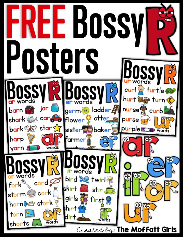 Free Bossy R Posters! R-controlled vowel words can be tricky for beginning readers to learn. These NO PREP packets teach these words in a variety of fun ways!