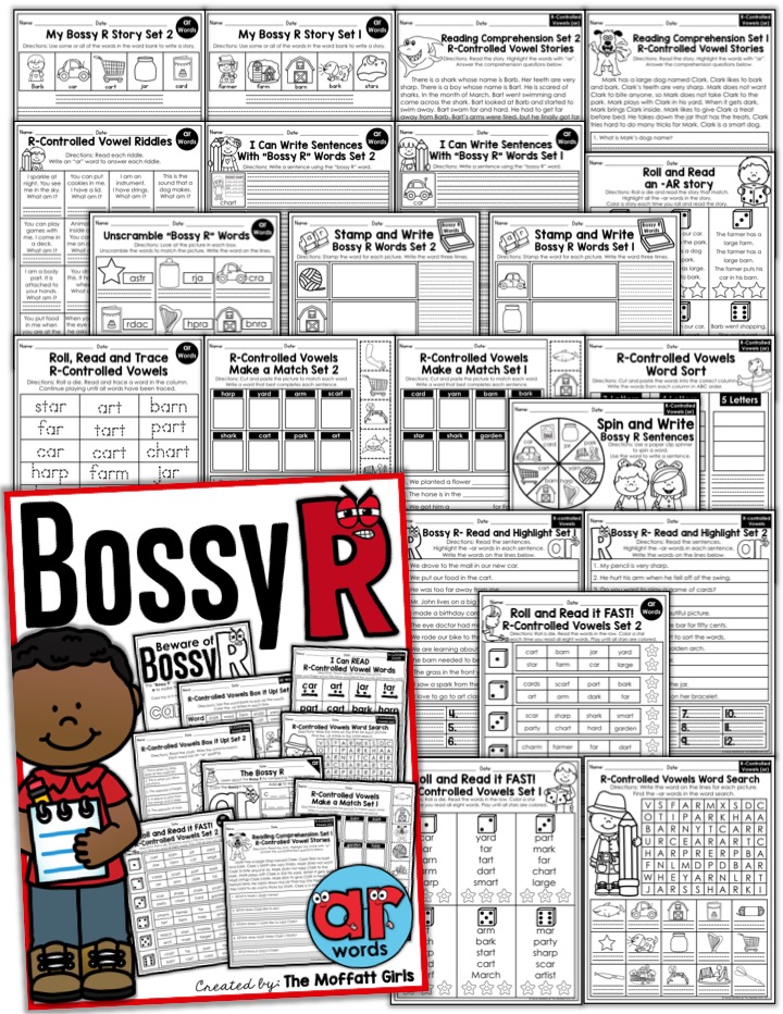 Bossy R words can be tricky for beginning readers to learn. These NO PREP packets teach r-controlled vowels in a variety of ways!