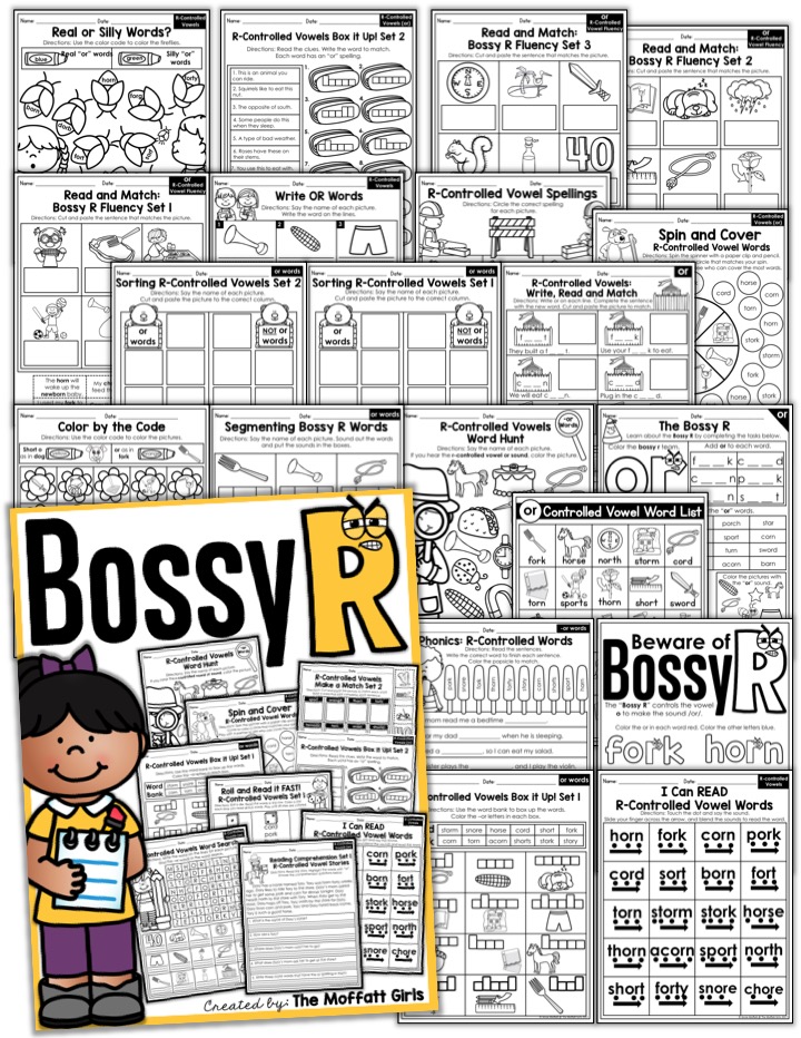 Bossy R words can be tricky for beginning readers to learn. These NO PREP packets teach r-controlled vowels in a variety of ways!
