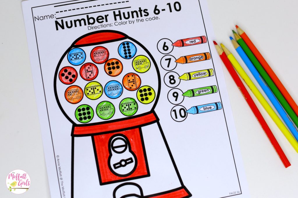 Color by Dots- Practice for numbers 1-10. Fun Subitizing activity for Kindergarten!