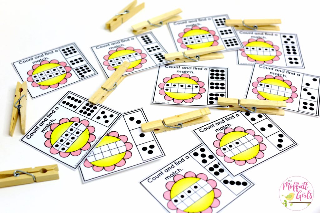 Find a Match- Count the dots on the ten frame and clip the number that matches. Fun Kindergarten subitizing math activities!