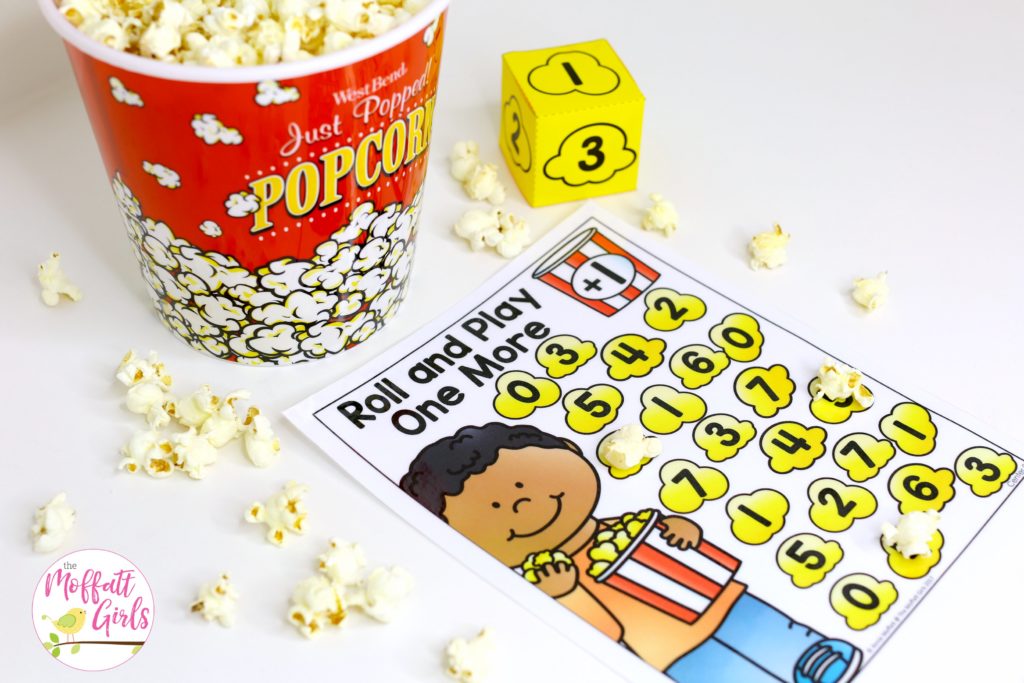Roll and Play One More- Roll a die and choose which numbers come before and after the number that you roll. Such a fun math game for Kindergarten!