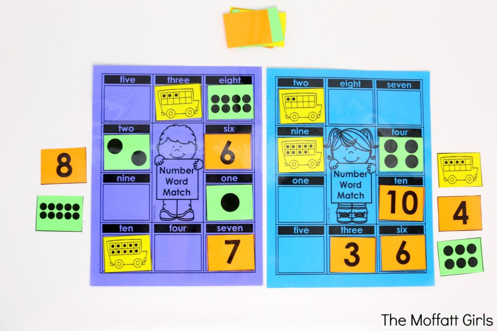 Number Word Practice- Count and match a card to the number word. Kindergarten math made fun!