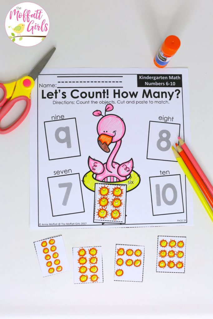 Let's Count! How Many? Cut and paste activity for Kindergarten to practice numbers 1-10.