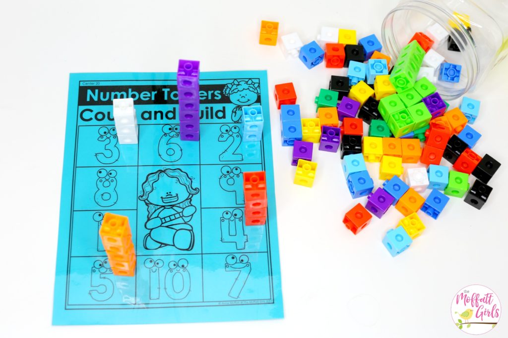 Number Towers- Build a tower to match the number. Kindergarten math made fun!