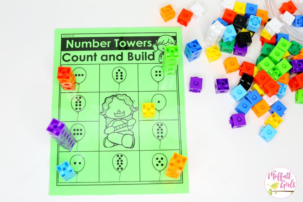 Number Towers- Count the dots and build a tower to match. Kindergarten math made fun!