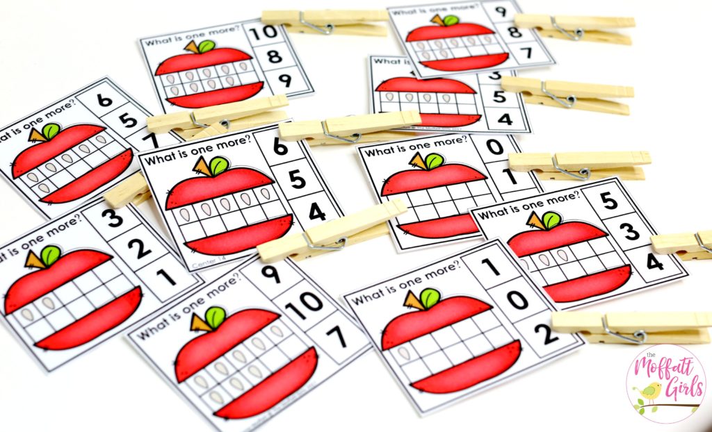 What is One More? Count the dots on the ten frame and clip the number that shows one more. Fun Kindergarten Math activities!