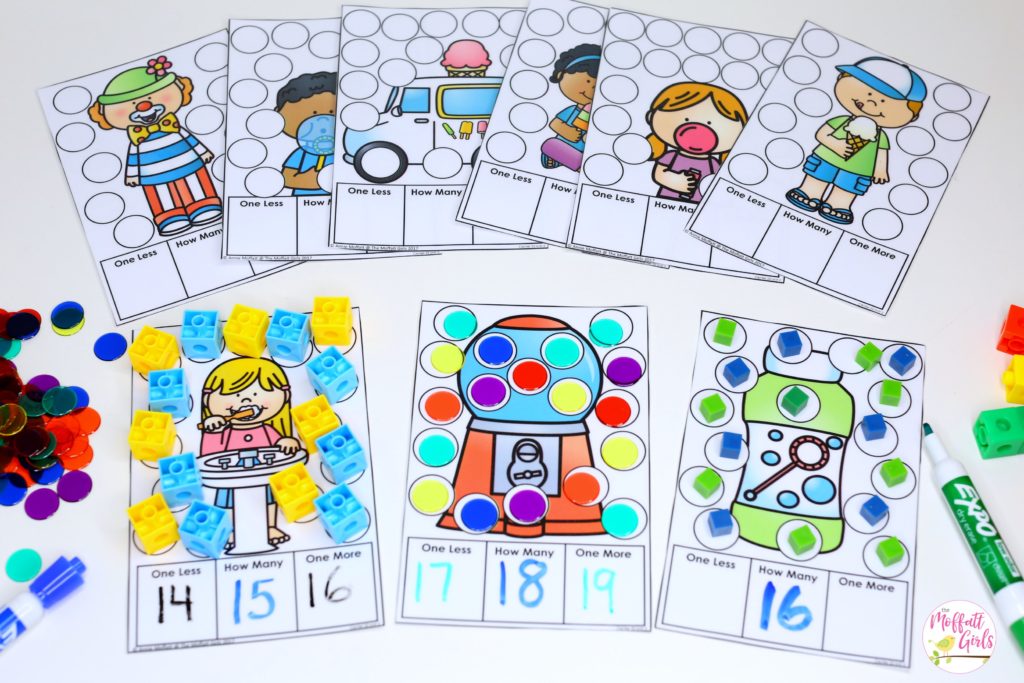 One More and One Less with teen numbers- Such a fun math center for Kindergarten!