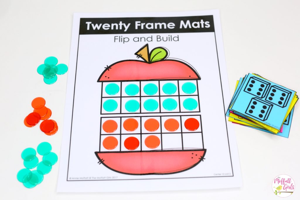 Twenty Frame Mats- Flip a card and build the teen number on the ten frames. Fun math center game for Kindergarten!