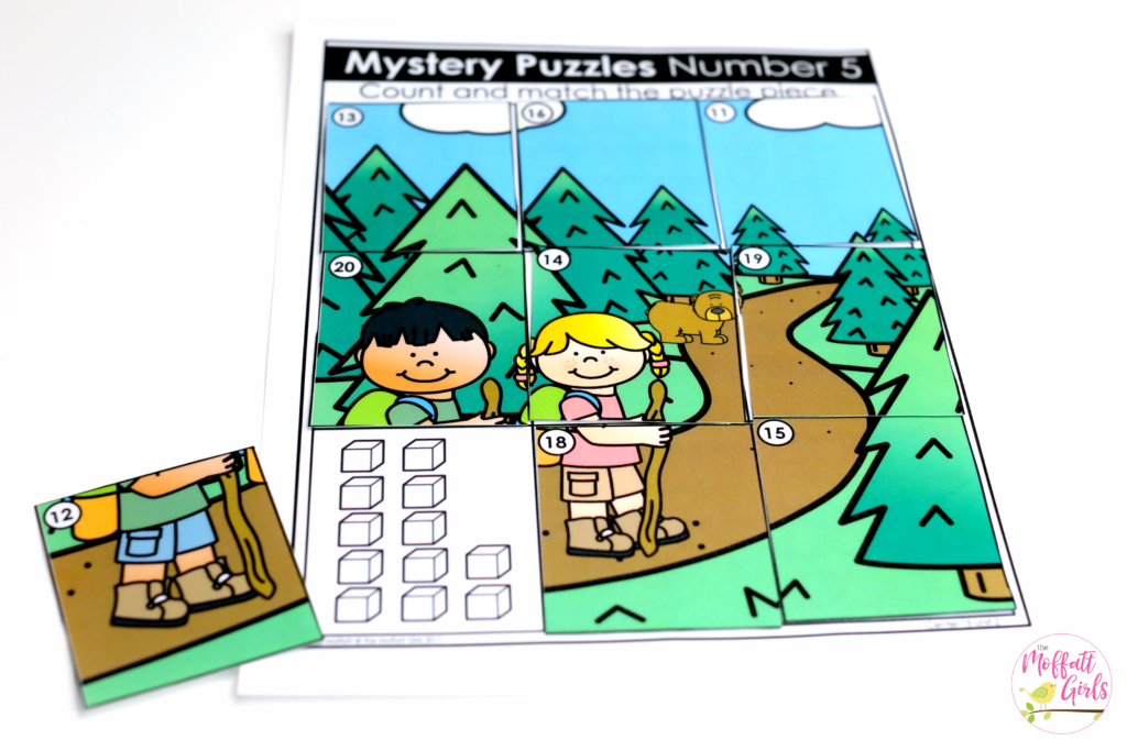 Mystery Puzzles- Count the tally marks, hands or objects and find the matching number to build a picture! Such a fun math center game for Kindergarten!