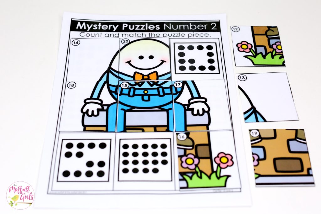 Mystery Puzzles- Count the tally marks, hands or objects and find the matching number to build a picture! Such a fun math center game for Kindergarten!