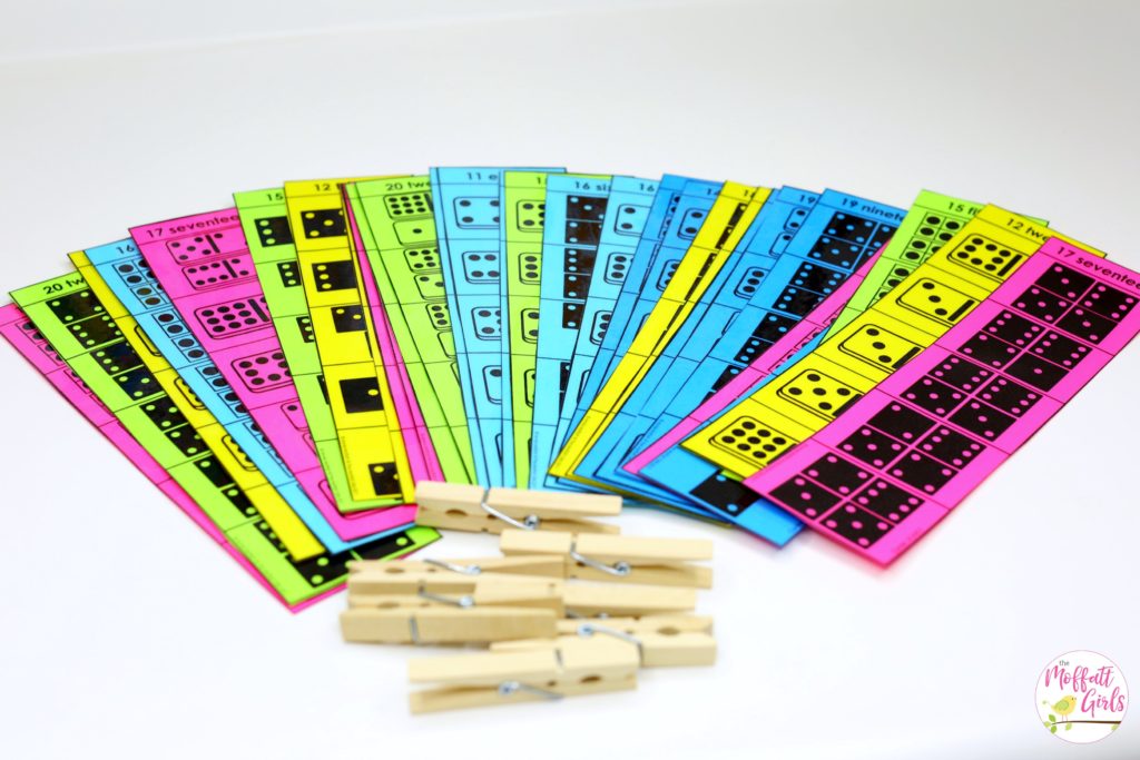 Teen Numbers Count and Clip- Count the numbers in the box and clip it if the number matches the teen number at the top. Fun math center for Kindergarten!