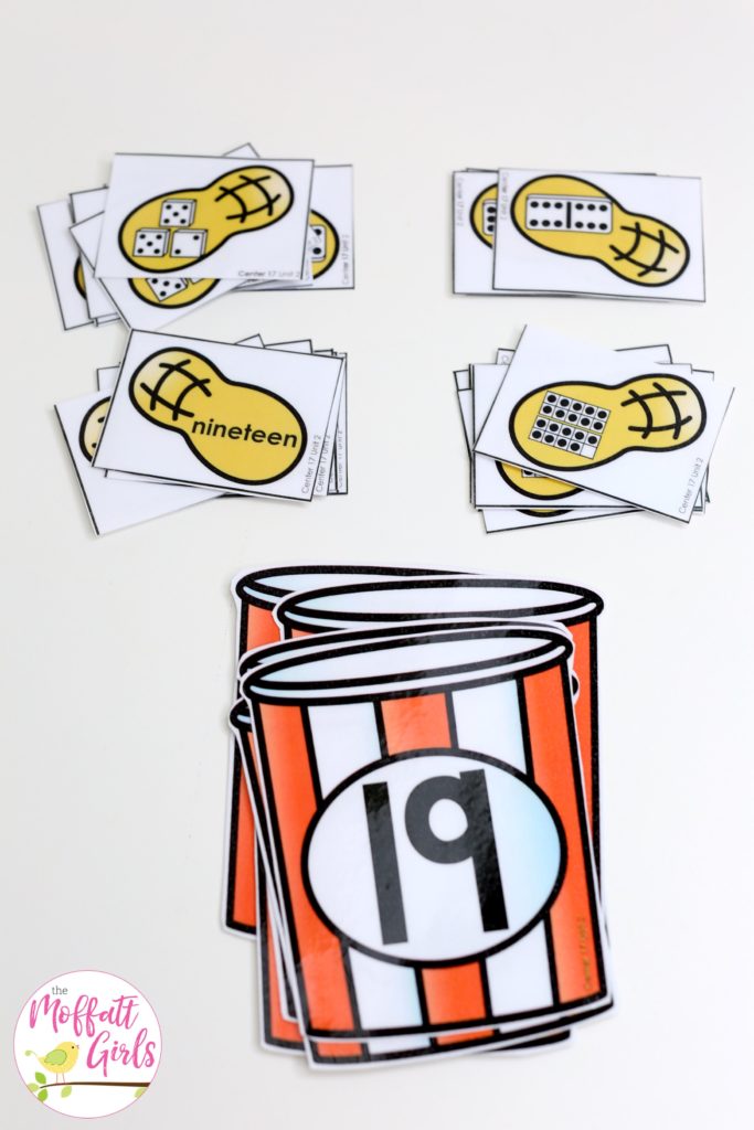 Count and Sort Peanuts- Fun math center for Kindergarten to teach teen numbers using dice, dominos, ten frames and number words!