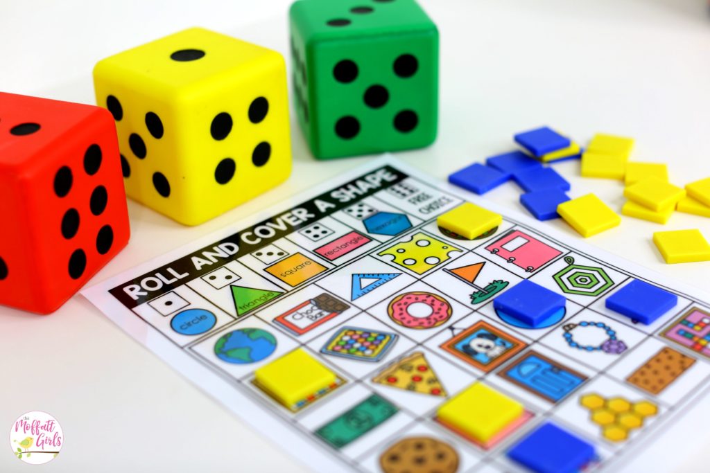 Kindergarten Math, Kindergarten, Shapes, Common Core Math, Roll and Cover, Math Games
