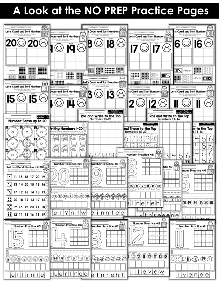 Kindergarten Math Practice Pages- These cover each standard for Kindergarten Math for teen numbers!