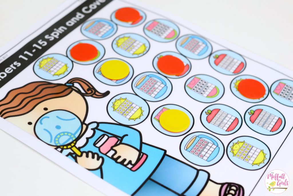 Spin and Cover- Such a fun math game to teach counting teen numbers in Kindergarten!