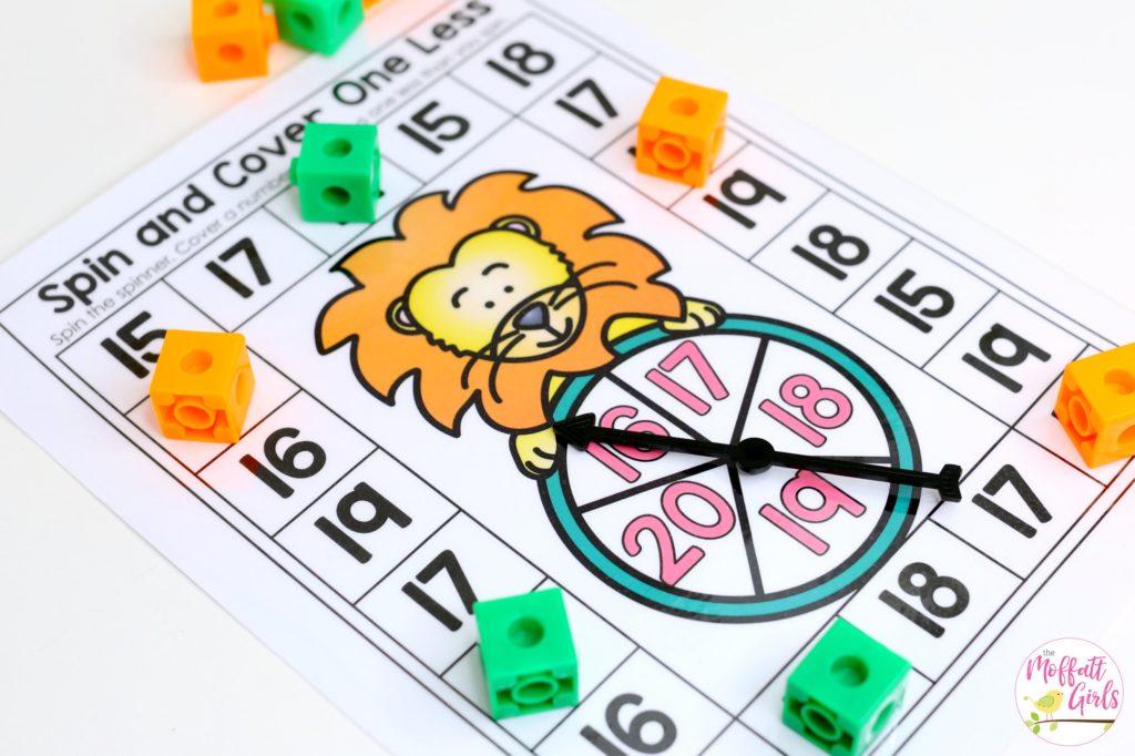 Spin and Cover One More- with teen numbers. Fun math game for Kindergarten!