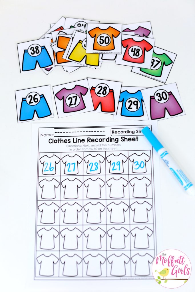 Clothes Line Numbers- Counting to 100 with fun hands-on math centers for Kindergarten! Teach skip counting by tens, number order, number recognition and more!